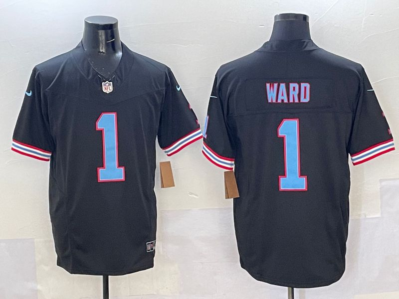 Men 2025 Tennessee Titans 1 Ward Black Throwback Three generations Nike Limited NFL Jersey style 2